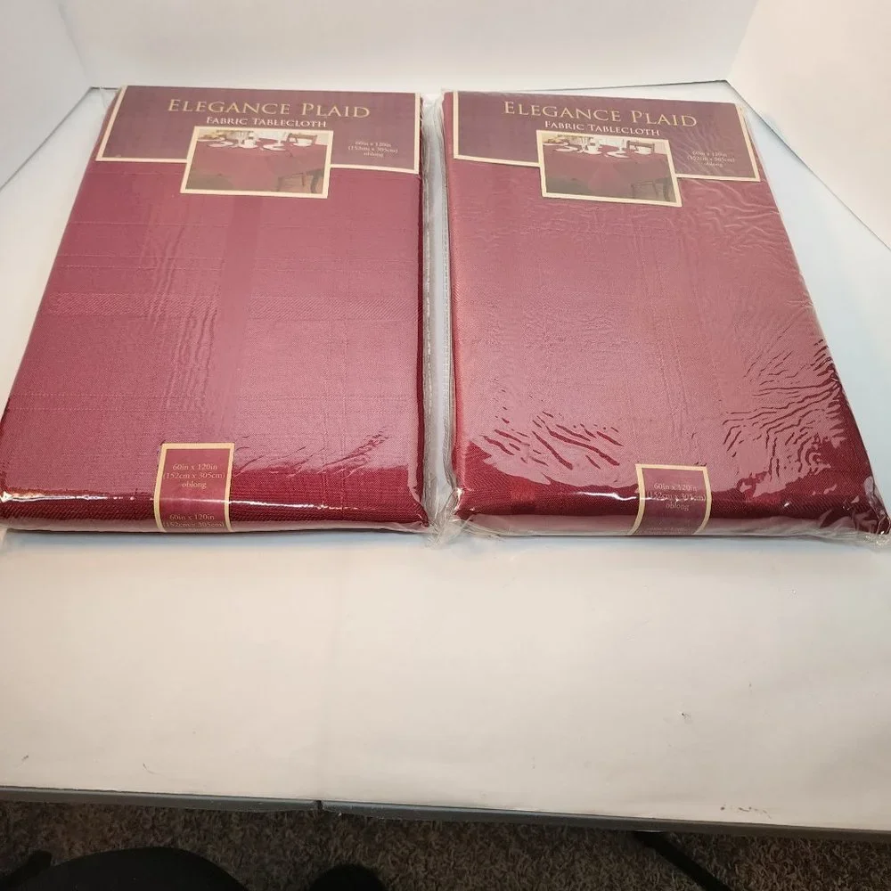 Set of 2 Burgundy 60x120 Oblong Fabric Decorative Tablecloths NWT